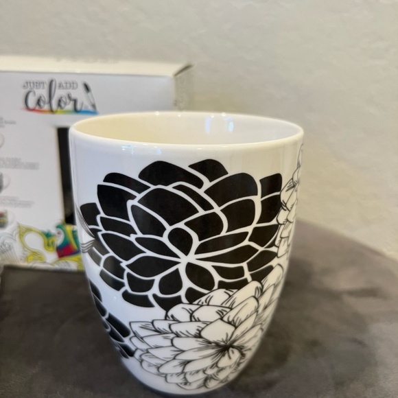 Just Add Color Ceramic Mug Kit Color Your Own Cup w/Markers Floral Pattern - Picture 4 of 5